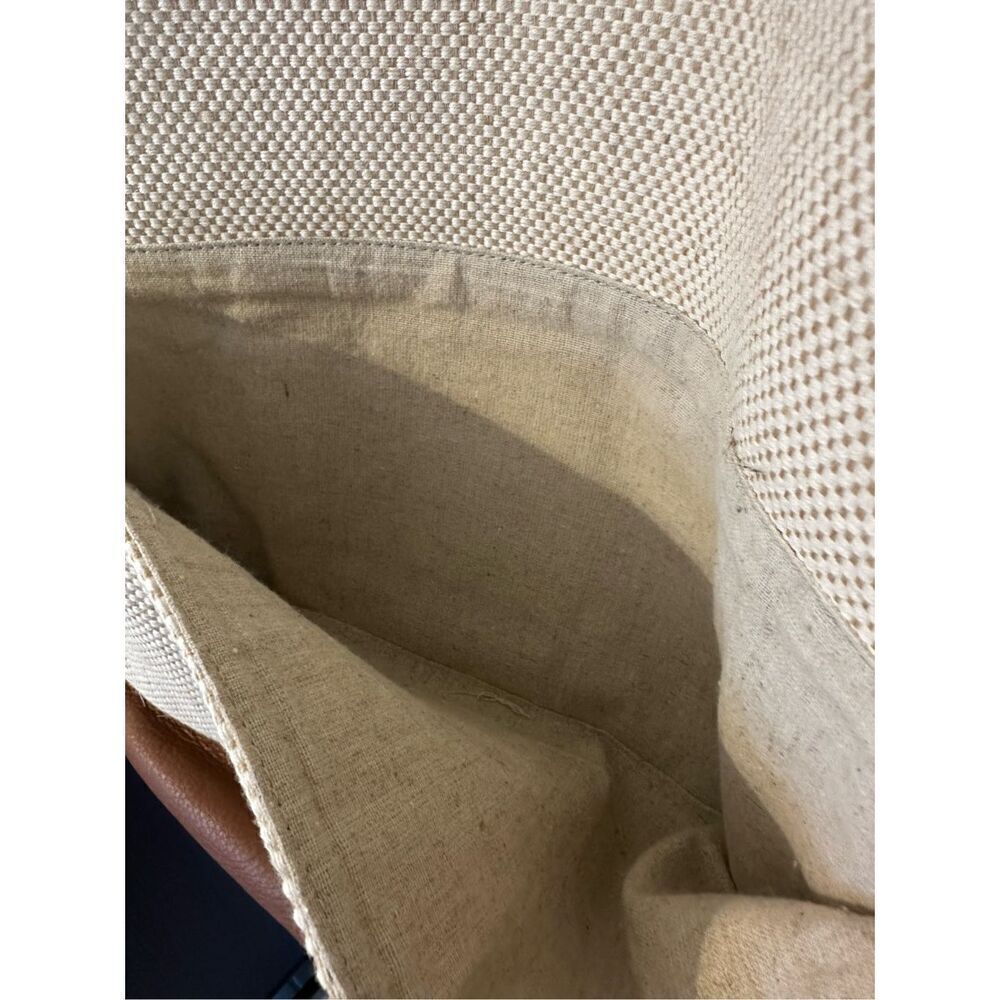Muxo Camila Alves Leather Linen Woven Cotton Tote Brown Jute Tan Hobo Bag Purse - Picture 9 of 14
